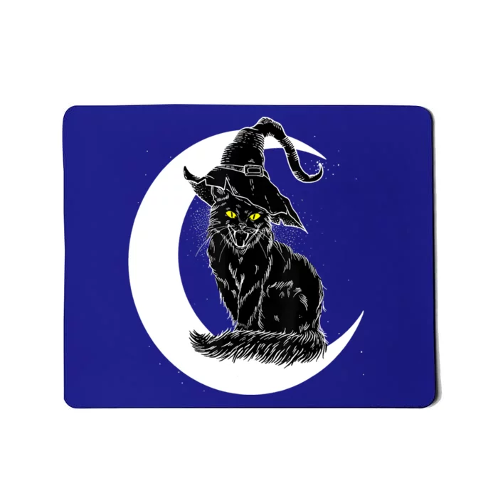 Vintage Halloween Scary Black Cat Witch Hat Moon Witchy Gift Mousepad