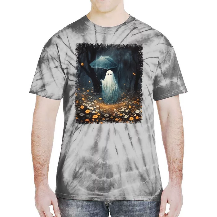 Vintage Halloween Spooky Ghost In The Forest Umbrella Gothic Tie-Dye T-Shirt