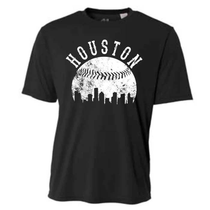 Vintage Houston Texas Sports Baseball Logo Skyline City Cooling Performance Crew T-Shirt