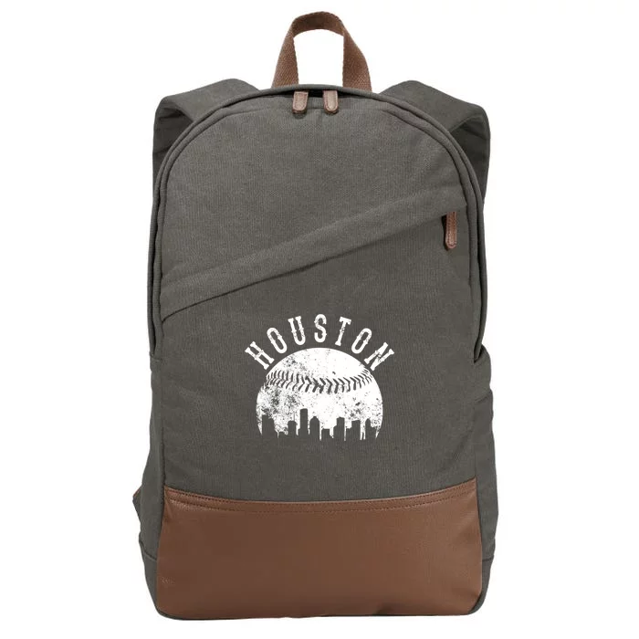 Vintage Houston Texas Sports Baseball Logo Skyline City Cotton Canvas Backpack