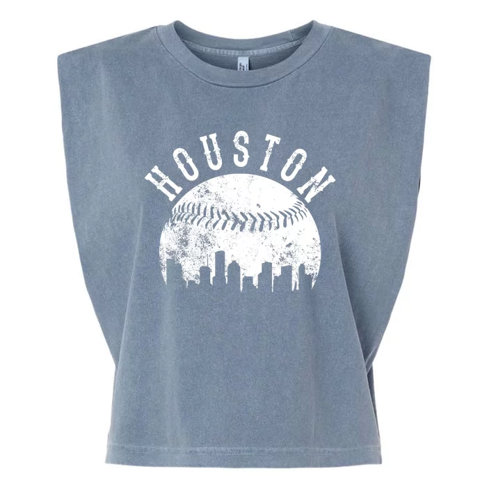 Vintage Houston Texas Sports Baseball Logo Skyline City Garment-Dyed Women's Muscle Tee