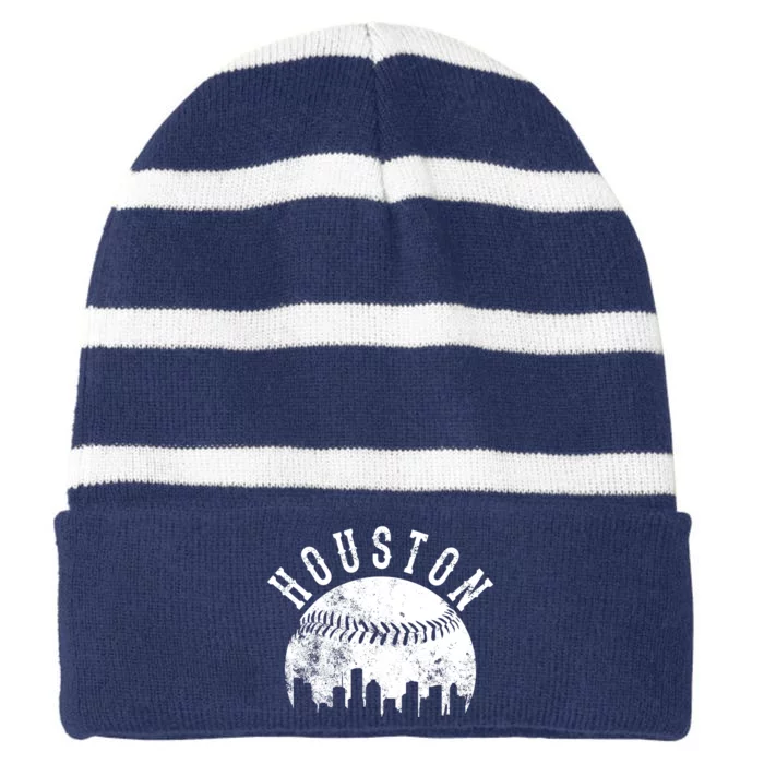 Vintage Houston Texas Sports Baseball Logo Skyline City Striped Beanie with Solid Band