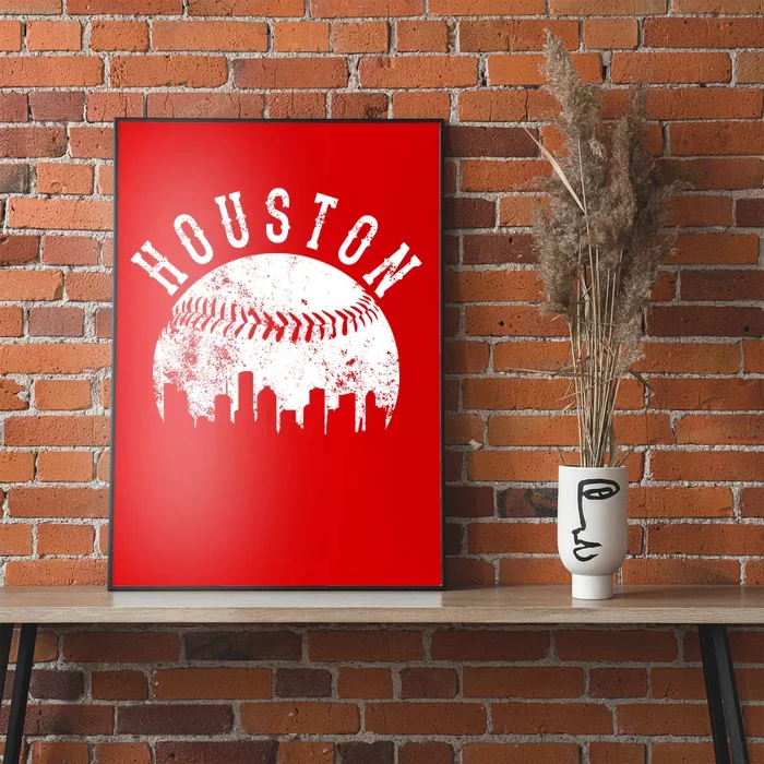 Vintage Houston Texas Sports Baseball Logo Skyline City Poster