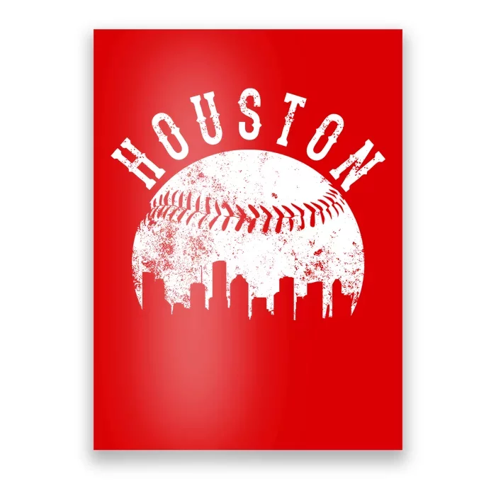 Vintage Houston Texas Sports Baseball Logo Skyline City Poster