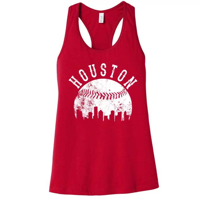 Vintage Houston Texas Sports Baseball Logo Skyline City Women's Racerback Tank