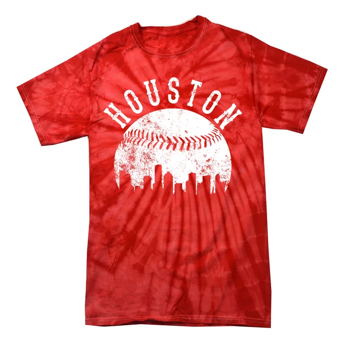 Vintage Houston Texas Sports Baseball Logo Skyline City Tie-Dye T-Shirt