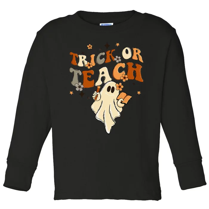 Vintage Halloween Teacher Life - Retro Trick or Teach Toddler Long Sleeve Shirt