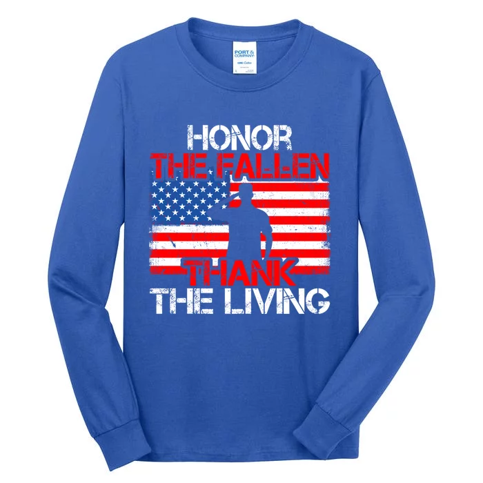 Vintage Honor The Fallen Veterans Gift Proud Usa Flag Gift Tall Long Sleeve T-Shirt