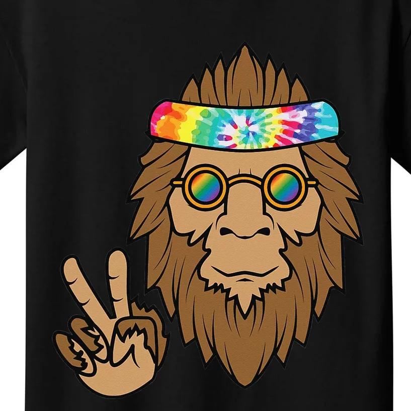 Vintage Hippie Tie Dye Peace Sign Symbol Sasquatch Bigfoot Kids T-Shirt