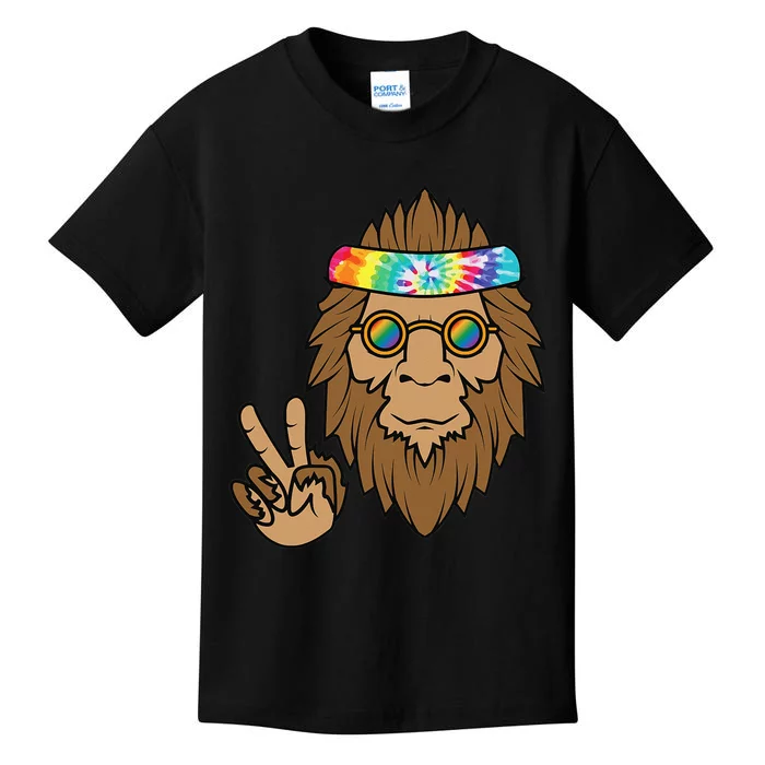 Vintage Hippie Tie Dye Peace Sign Symbol Sasquatch Bigfoot Kids T-Shirt