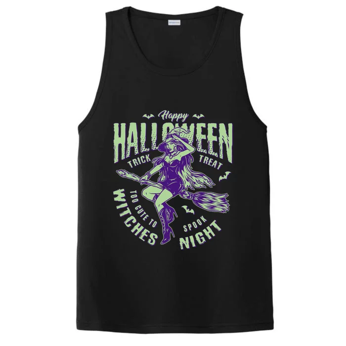 Vintage Halloween Too Cute To Spook Witches Night Performance Tank