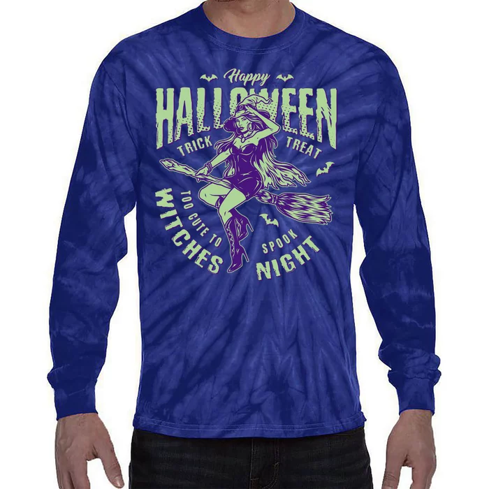 Vintage Halloween Too Cute To Spook Witches Night Tie-Dye Long Sleeve Shirt