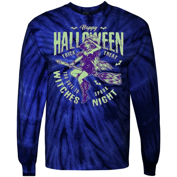 Vintage Halloween Too Cute To Spook Witches Night Tie-Dye Long Sleeve Shirt