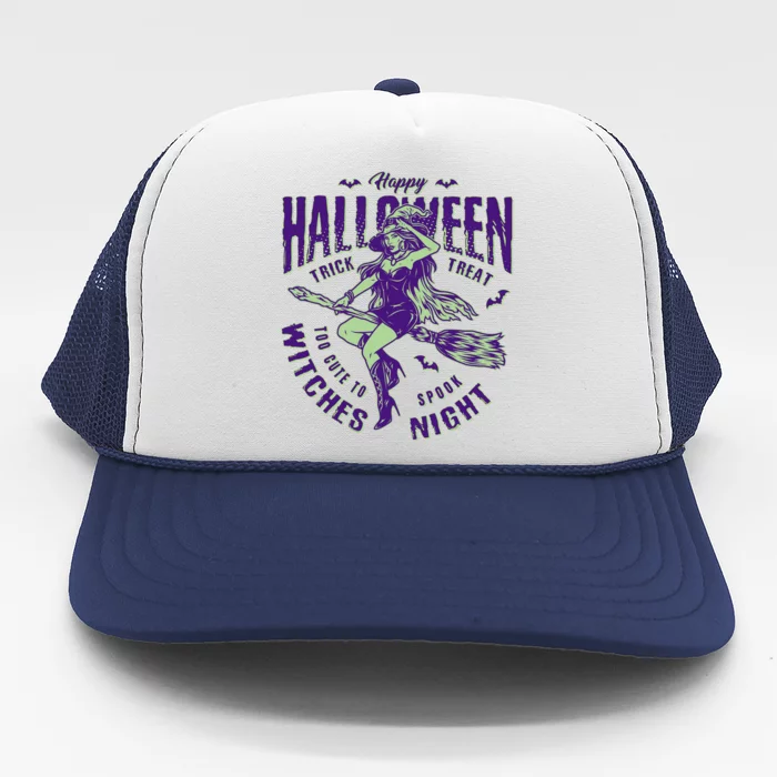 Vintage Halloween Too Cute To Spook Witches Night Trucker Hat