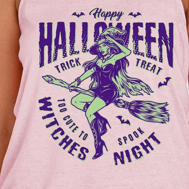 Vintage Halloween Too Cute To Spook Witches Night Women's Knotted Racerback Tank