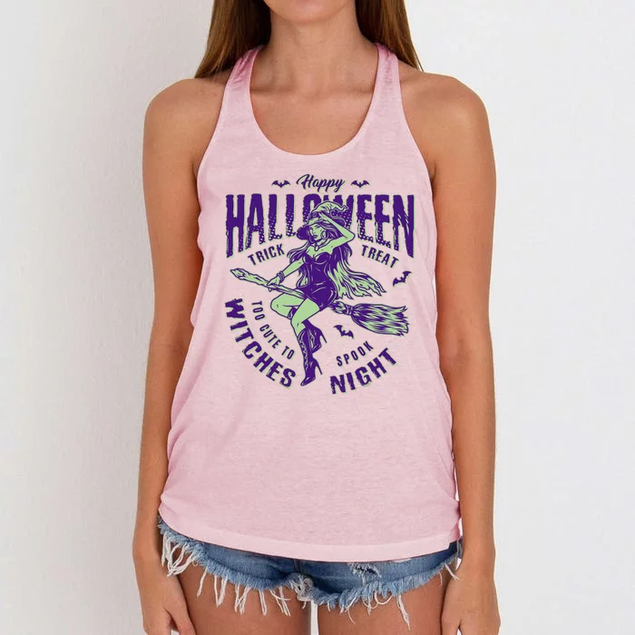 Vintage Halloween Too Cute To Spook Witches Night Women's Knotted Racerback Tank