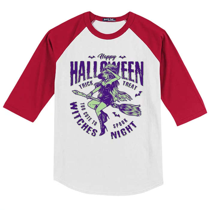 Vintage Halloween Too Cute To Spook Witches Night Kids Colorblock Raglan Jersey