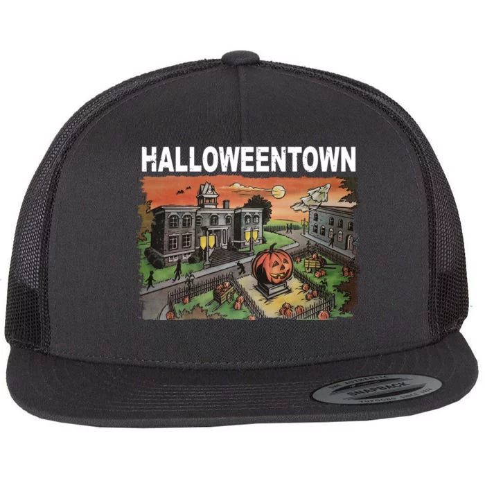 Vintage Halloween Town Flat Bill Trucker Hat