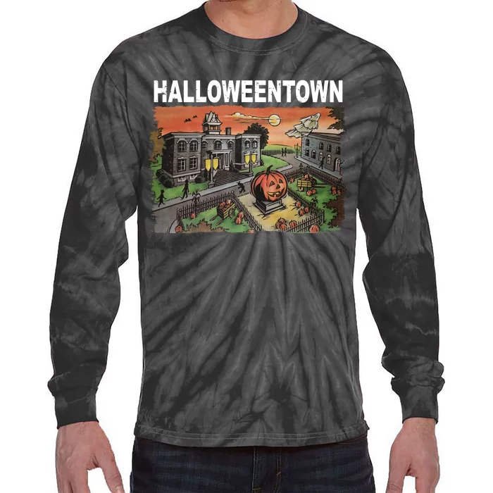 Vintage Halloween Town Tie-Dye Long Sleeve Shirt