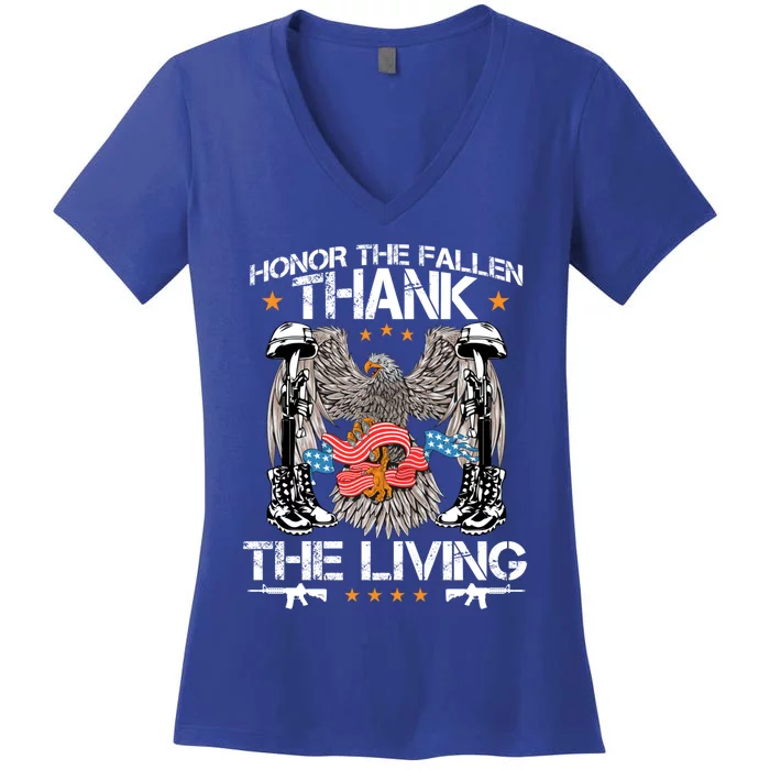 Veteran Honor The Fallen Thank The Living Usa Flag Gift Women's V-Neck T-Shirt