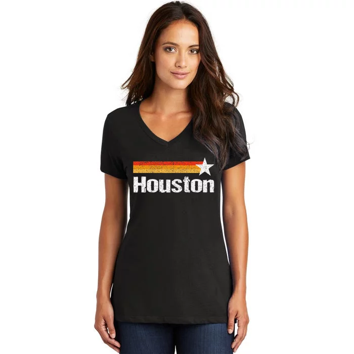 Vintage Houston Texas Houston Strong Stripes Usa Texas Women's V-Neck T-Shirt