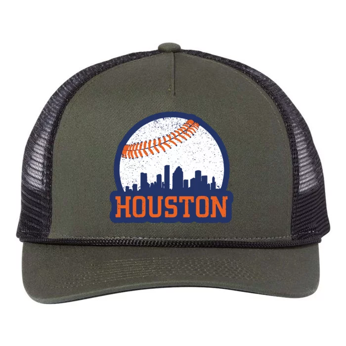 Vintage Houston Texas Skyline Baseball Game Retro Rope Trucker Hat Cap