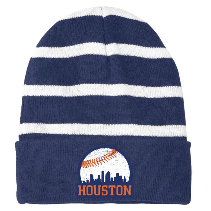 Vintage Houston Texas Skyline Baseball Game Striped Beanie with Solid Band