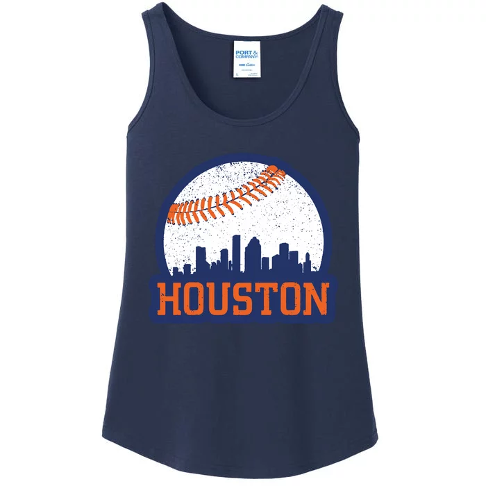 Vintage Houston Texas Skyline Baseball Game Ladies Essential Tank