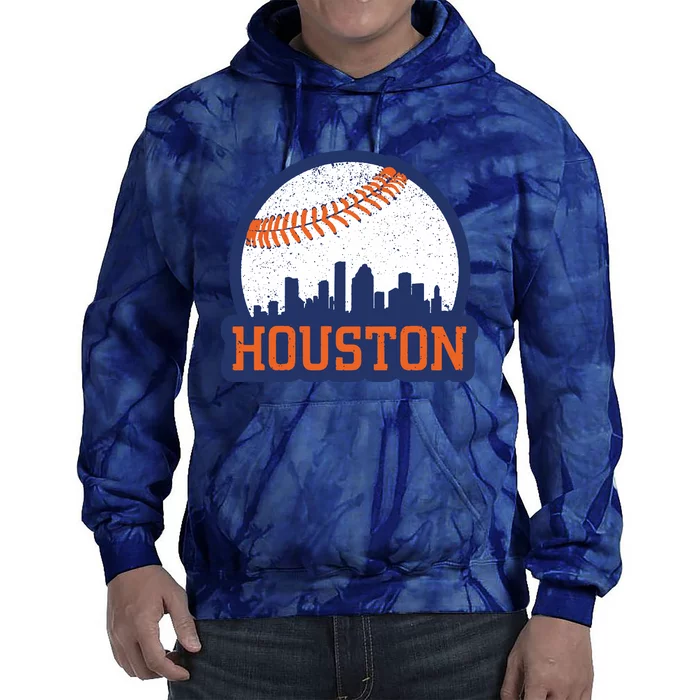 Vintage Houston Texas Skyline Baseball Game Tie Dye Hoodie