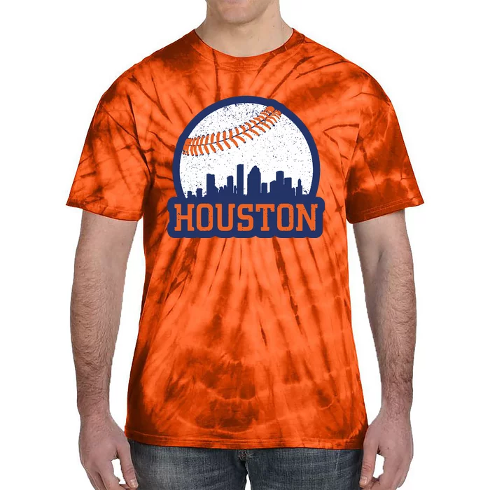 Vintage Houston Texas Skyline Baseball Game Tie-Dye T-Shirt