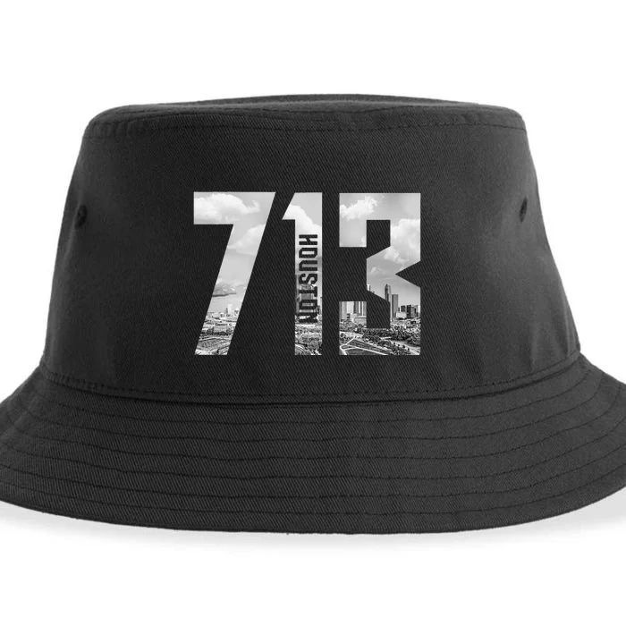 Vintage Houston Texas 713 Area Code Skyline Sustainable Bucket Hat