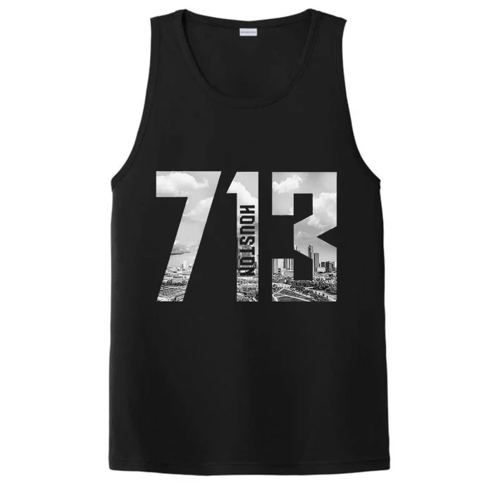 Vintage Houston Texas 713 Area Code Skyline Performance Tank