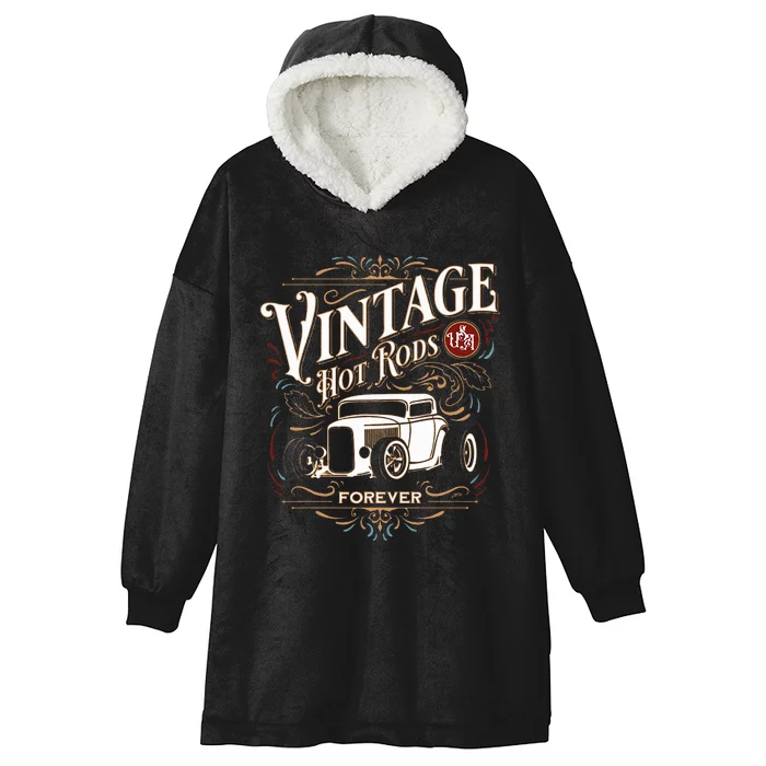 Vintage Hotrods Usa Forever Classic Car Nostalgia Design Hooded Wearable Blanket