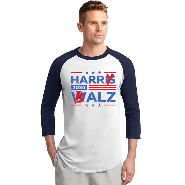 Vintage Harris Walz 24 Harry Balz 2024 Meme Democratics Vote Baseball Sleeve Shirt