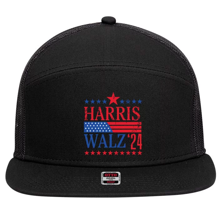 Vintage Harris Walz 2024 American Flag 2024 Harris Election Premium 7 Panel Mesh Trucker Snapback Hat