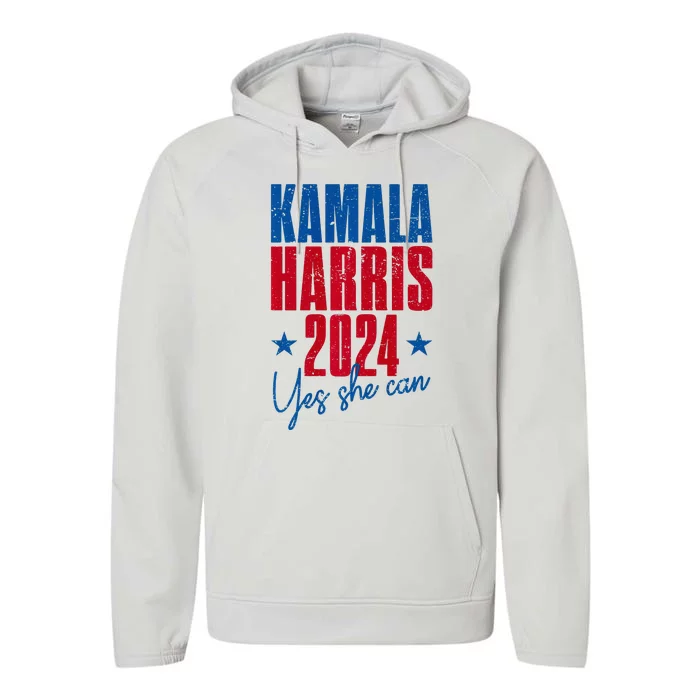 Vintage Harris Walz 2024 Yes She Can Childless Cat Ladies Premium Performance Fleece Hoodie