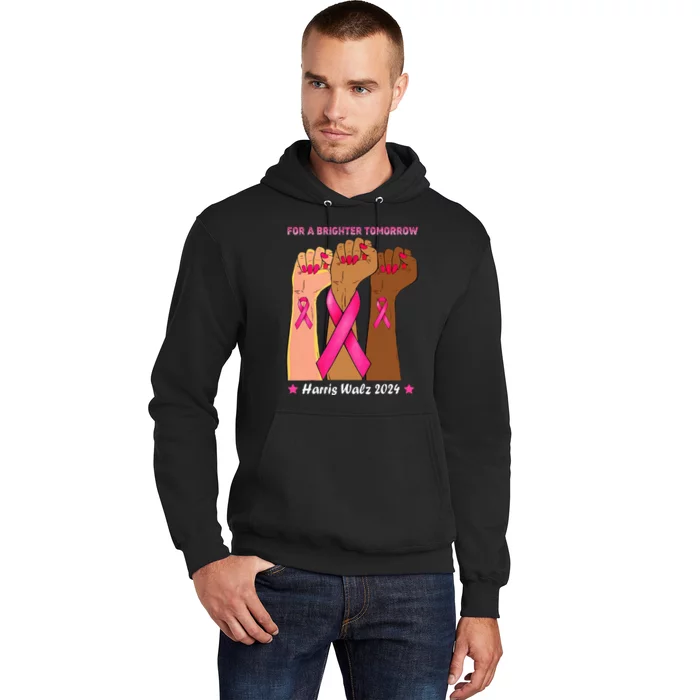 Vote Harris Waltz 2024 Hands Fist Human Rights Breast Cancer Hoodie