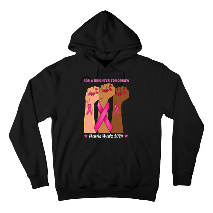 Vote Harris Waltz 2024 Hands Fist Human Rights Breast Cancer Hoodie