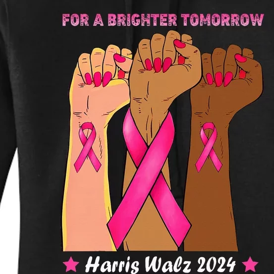 Vote Harris Waltz 2024 Hands Fist Human Rights Breast Cancer Women's Pullover Hoodie