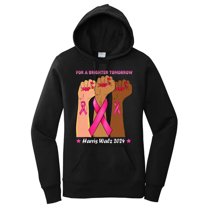 Vote Harris Waltz 2024 Hands Fist Human Rights Breast Cancer Women's Pullover Hoodie