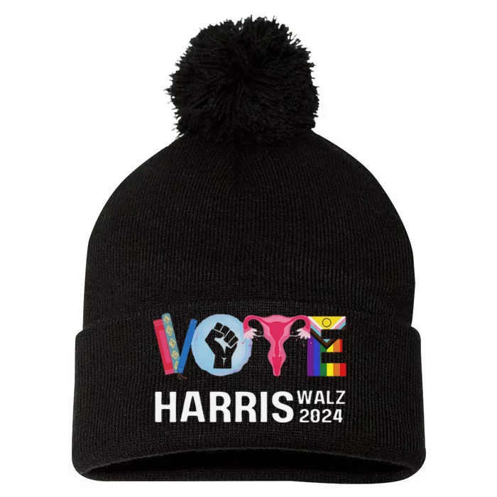 Vote Harris Waltz 2024 Lgbt Rights Pom Pom 12in Knit Beanie