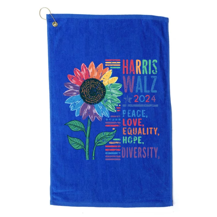 Vintage Harris Walz 2024 Peace Love Equality Hope Diversity Gift Platinum Collection Golf Towel