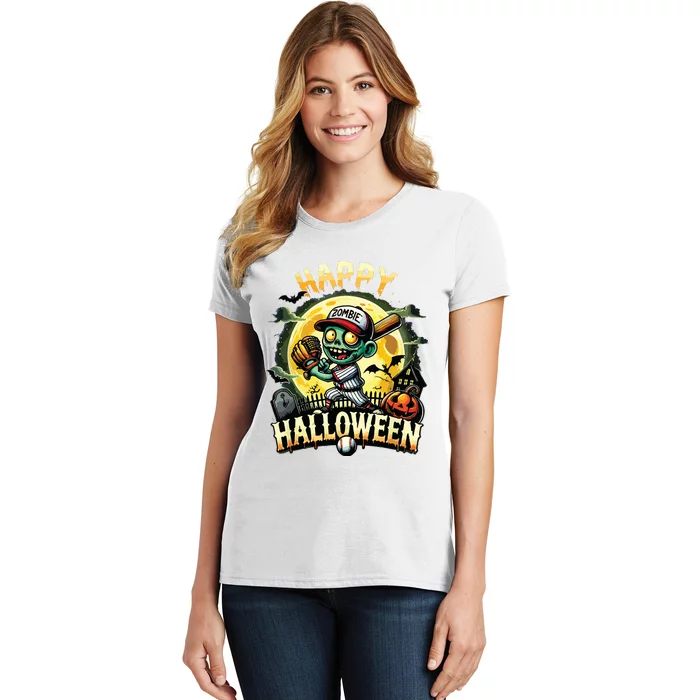 Vintage Halloween Zombie Baseball Skeleton Baseball Players Women's T-Shirt