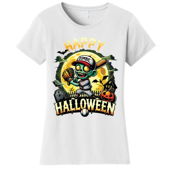 Vintage Halloween Zombie Baseball Skeleton Baseball Players Women's T-Shirt