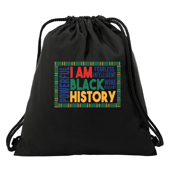 Vintage I Am Black History Month Gift Powerful Drawstring Bag