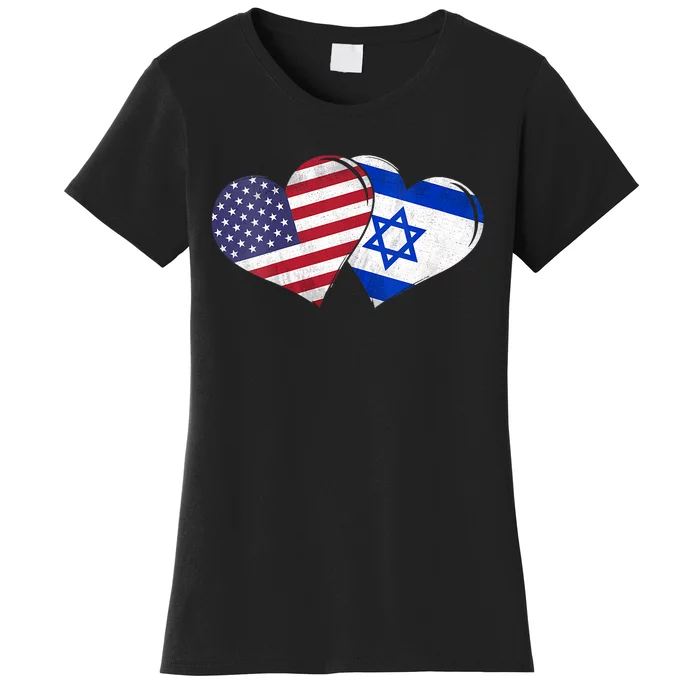 Vintage Israel American Flag Heart For Israeli Women's T-Shirt