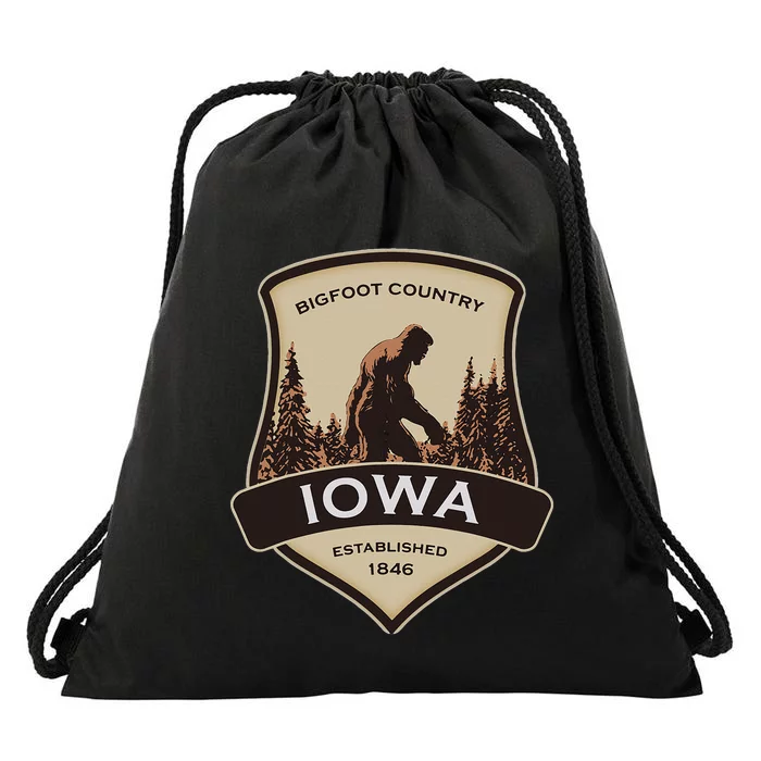 vintage Iowa and a Bigfoot or a Sasquatch Drawstring Bag