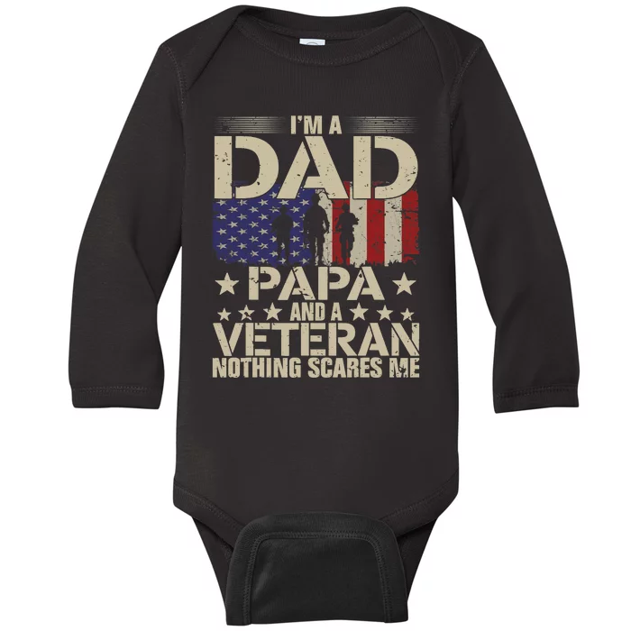 Vintage I'm A Dad Papa And A Veteran Funny Grandpa Baby Long Sleeve Bodysuit