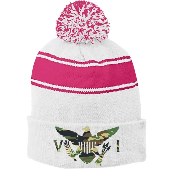 Virgin Islands Army Camo Flag Stripe Pom Pom Beanie