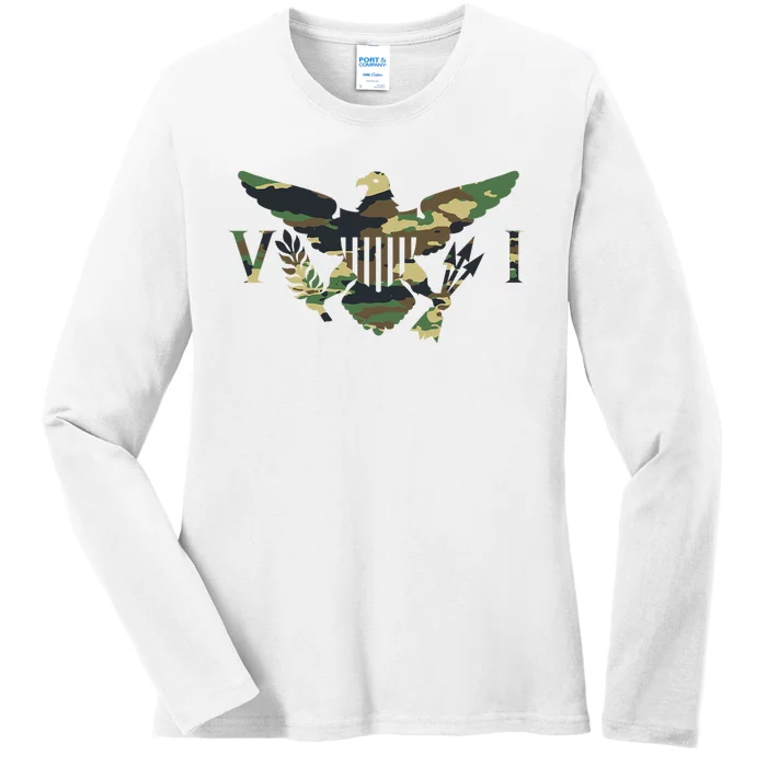 Virgin Islands Army Camo Flag Ladies Long Sleeve Shirt